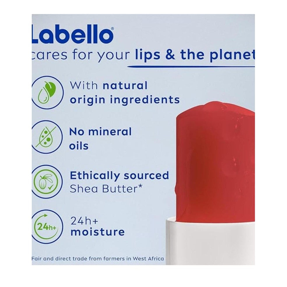 לבלו שפתון לחות והזנה בניחוח רימון LABELLO POMEGRANATE SHINE | מארז הידרציה יוקרתי ואפקט ברק אדום עמוק