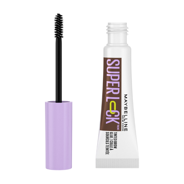 ג'ל גבות מייבלין סופר לוק בגוון חום כהה Super Lock Brow Glue Deep Brown לקיבוע והרמת הגבות עד 24 שעות