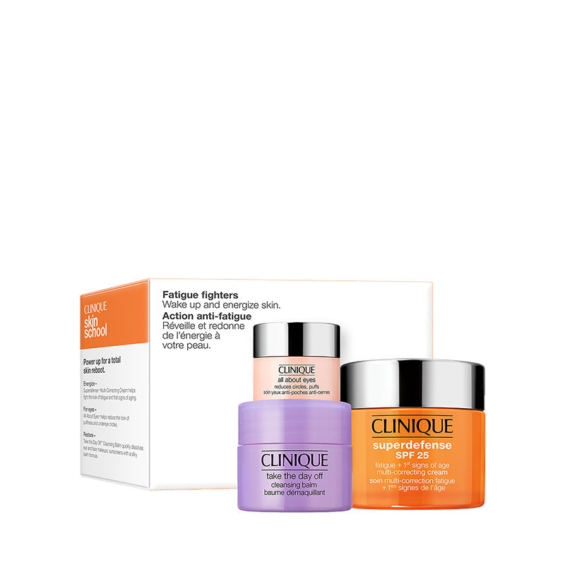 מארז טיפוח קליניק סופרדיפנס הכולל קרם לחות SPF 25, קרם עיניים ובאלם מסיר איפור - Clinique Superdefense Daily Defense Set