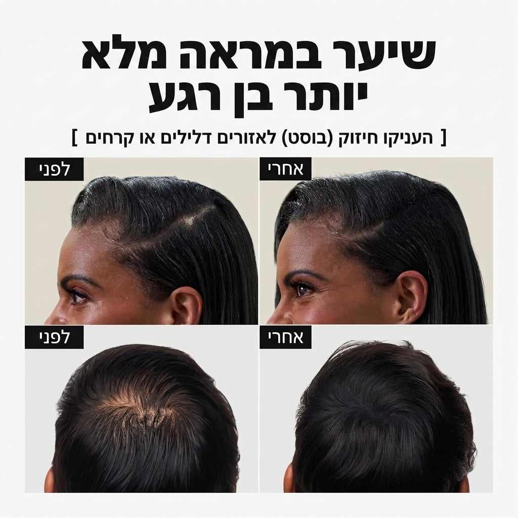 טופיק סיבי קרטין אורגניים למילוי שיער דליל וכיסוי התקרחות TOPPIK HAIR BUILDING FIBERS | מראה מלא ועשיר בצבע שחור לבן