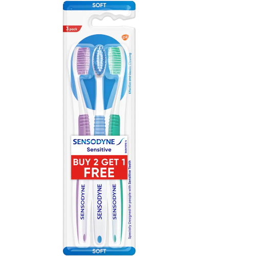 מברשות שיניים רכות סנסודיין - ערכת 3 יחידות לשיניים רגישות