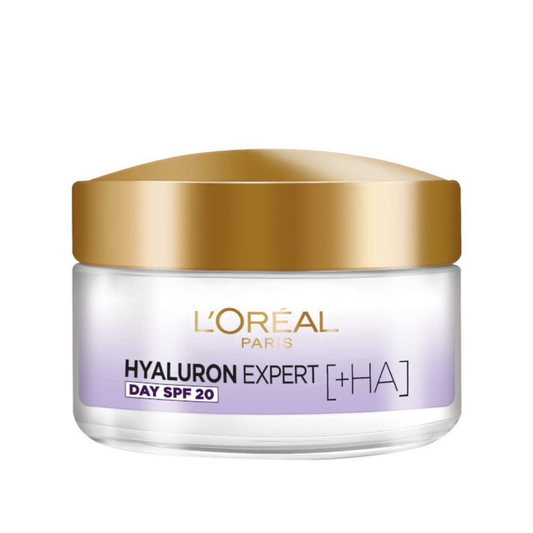 קרם יום לוריאל היאלורון אקספרט SPF20 המכיל חומצה היאלורונית למילוי קמטוטים ולחות