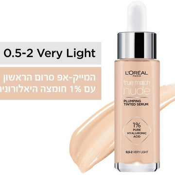 מייק-אפ סרום לוריאל פריז טרו מאץ' נוד עם טפטפת למריחה נוחה ומראה עור קורן ומלא נפח