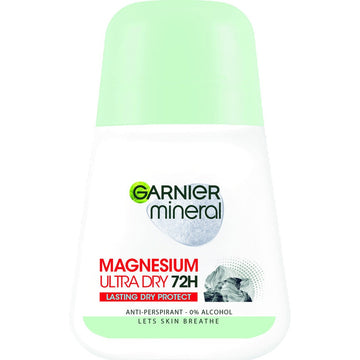 Garnier Mineral Magnesium Ultra Dry | גרנייה דאודורנט רול-און אנטי-פרספירנט מועשר במגנזיום להגנת יובש מוגברת עד 72 שעות ללא אלכוהול (50 מ"ל)