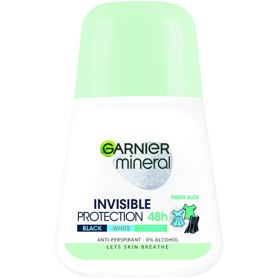 Garnier Mineral Invisible | גרנייה דאודורנט רול-און אנטי-פרספירנט מועשר במינרלייט להגנה על הבגדים עד 48 שעות ללא אלכוהול וללא פרבנים (50 מ"ל)
