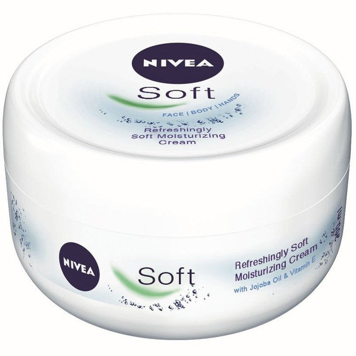 קרם לחות רב-שימושי ניוואה סופט במרקם קליל עם שמן חוחובה וויטמין E בקופסה לבנה 200 מ"ל