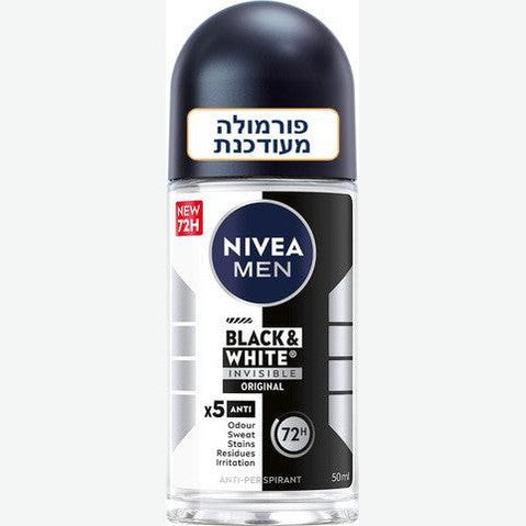 NIVEA דאודורנט רול און בלאק וויט לגבר 72 שעות.