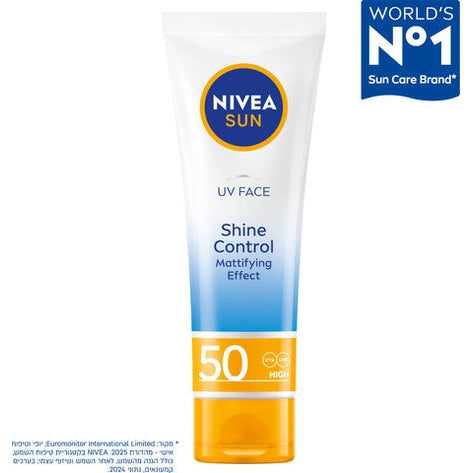 קרם הגנה לפנים ניוואה סאן SPF50 מסדרת UV Face Shine Control למראה מט בבקבוק שפופרת