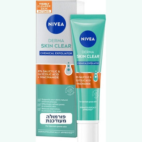 תכשיר אקספוליאטור לילה ניוואה דרמה סקין קליר לעור הנוטה לפצעונים עם 8% קומפלקס חומצות AHA/BHA