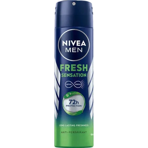NIVEA MEN, ניוואה מן, דאודורנט לגבר, ספריי גוף, פרש סנסיישן, Fresh Sensation, הגנה 72 שעות, רעננות, טיפוח הגבר, אנטי פרספירנט