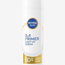 סרום פריימר 2 ב-1 ניוואה סאן SPF50 להגנה גבוהה מהשמש ובסיס איפור חלק בגימור מט