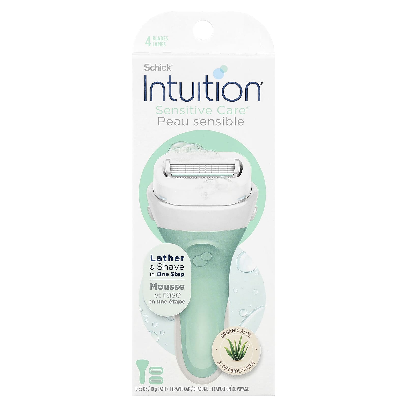 Schick Intuition | שיק אינטואישן סנסיטיב אלוורה - מכשיר גילוח רב-פעמי פרימיום לנשים ועור רגיש (ידית + 2 סכינים)