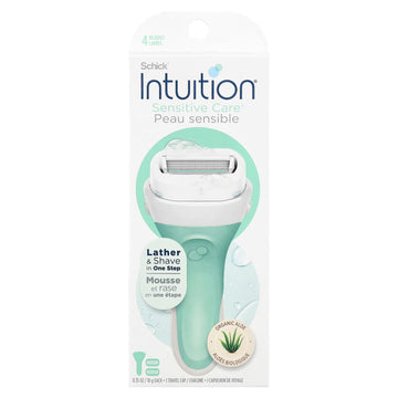 Schick Intuition | שיק אינטואישן סנסיטיב אלוורה - מכשיר גילוח רב-פעמי פרימיום לנשים ועור רגיש (ידית + 2 סכינים)