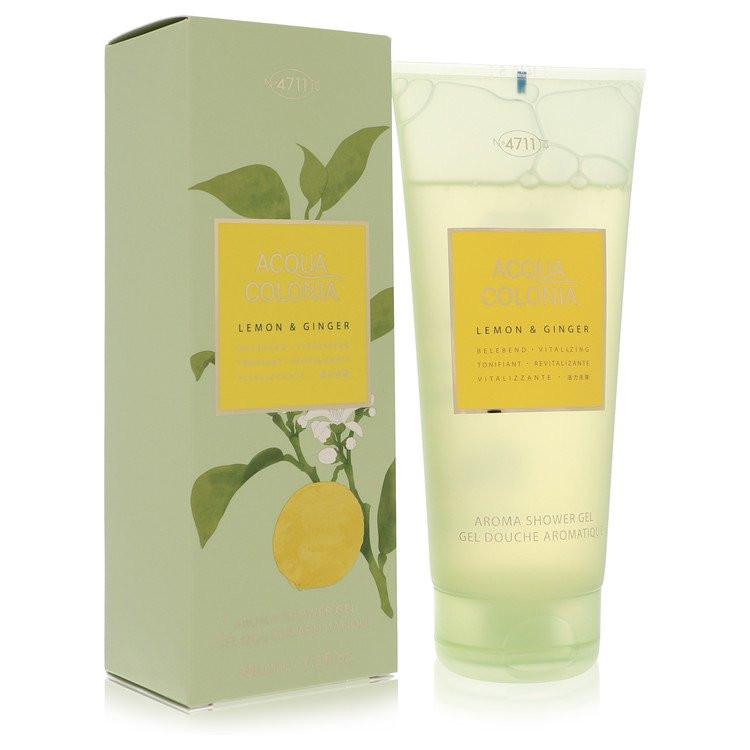 שפופרת ג'ל רחצה 4711 Acqua Colonia Lemon & Ginger בעיצוב צהוב תוסס עם איורי לימון טרי ושורש ג'ינג'ר