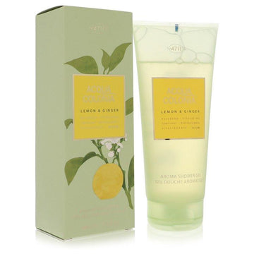 שפופרת ג'ל רחצה 4711 Acqua Colonia Lemon & Ginger בעיצוב צהוב תוסס עם איורי לימון טרי ושורש ג'ינג'ר