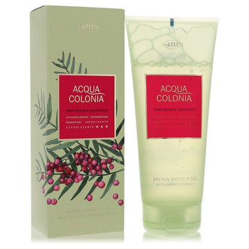 שפופרת ג'ל רחצה 4711 Acqua Colonia Pink Pepper & Grapefruit בעיצוב יוקרתי עם איורי אשכולית עסיסית וגרגירי פלפל ורוד