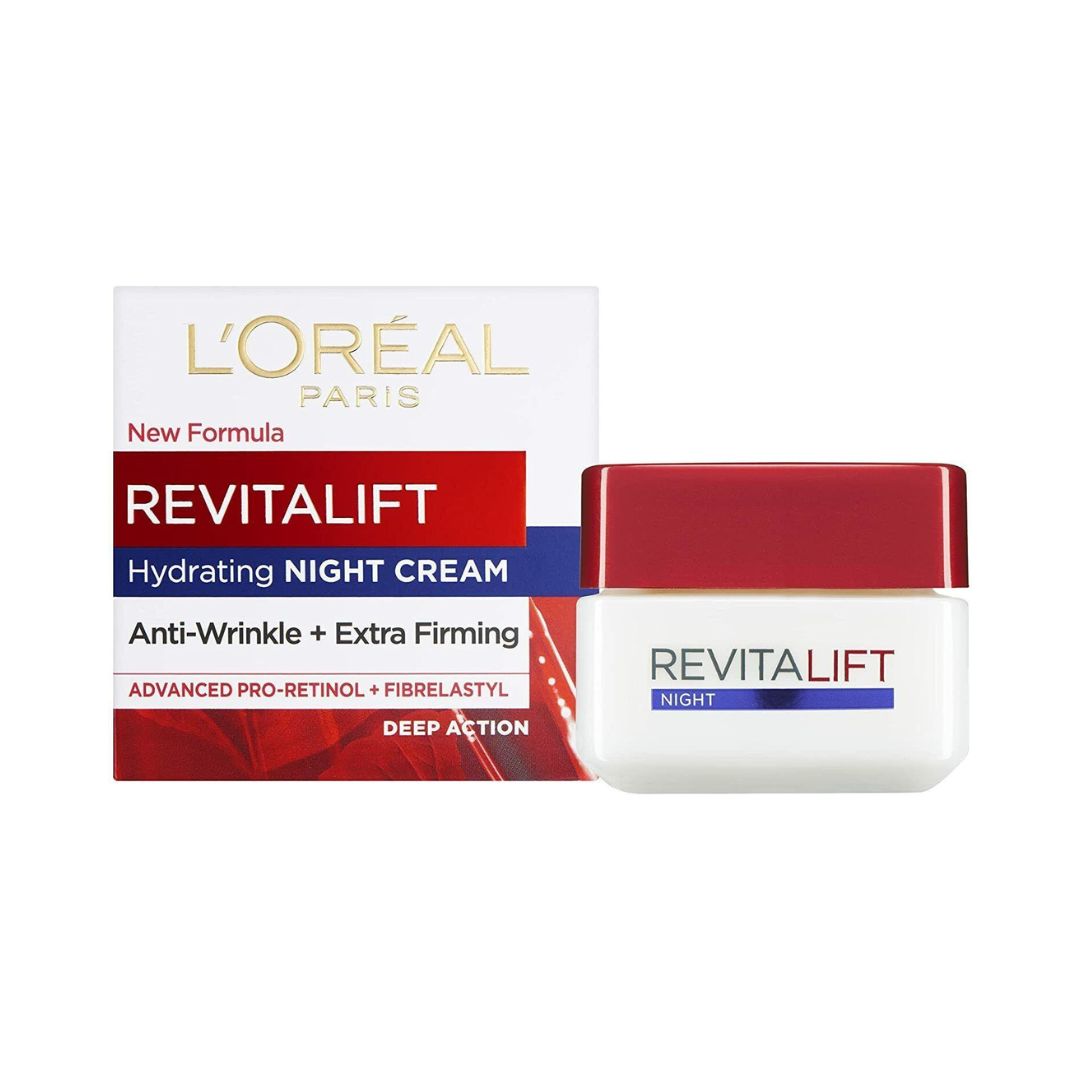 קרם לילה לוריאל פריז Revitalift Classic בנפח 50 מ"ל מועשר בפרו-רטינול A למיצוק העור וטיפול בקמטים