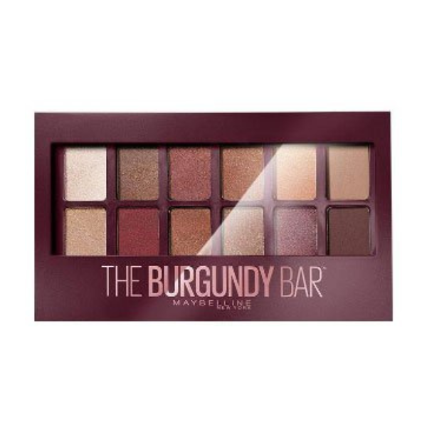 פלטת צלליות מייבלין דה ברגנדי בר The Burgundy Bar Palette עם 12 גוונים חמים בגימור מאט ומבריק