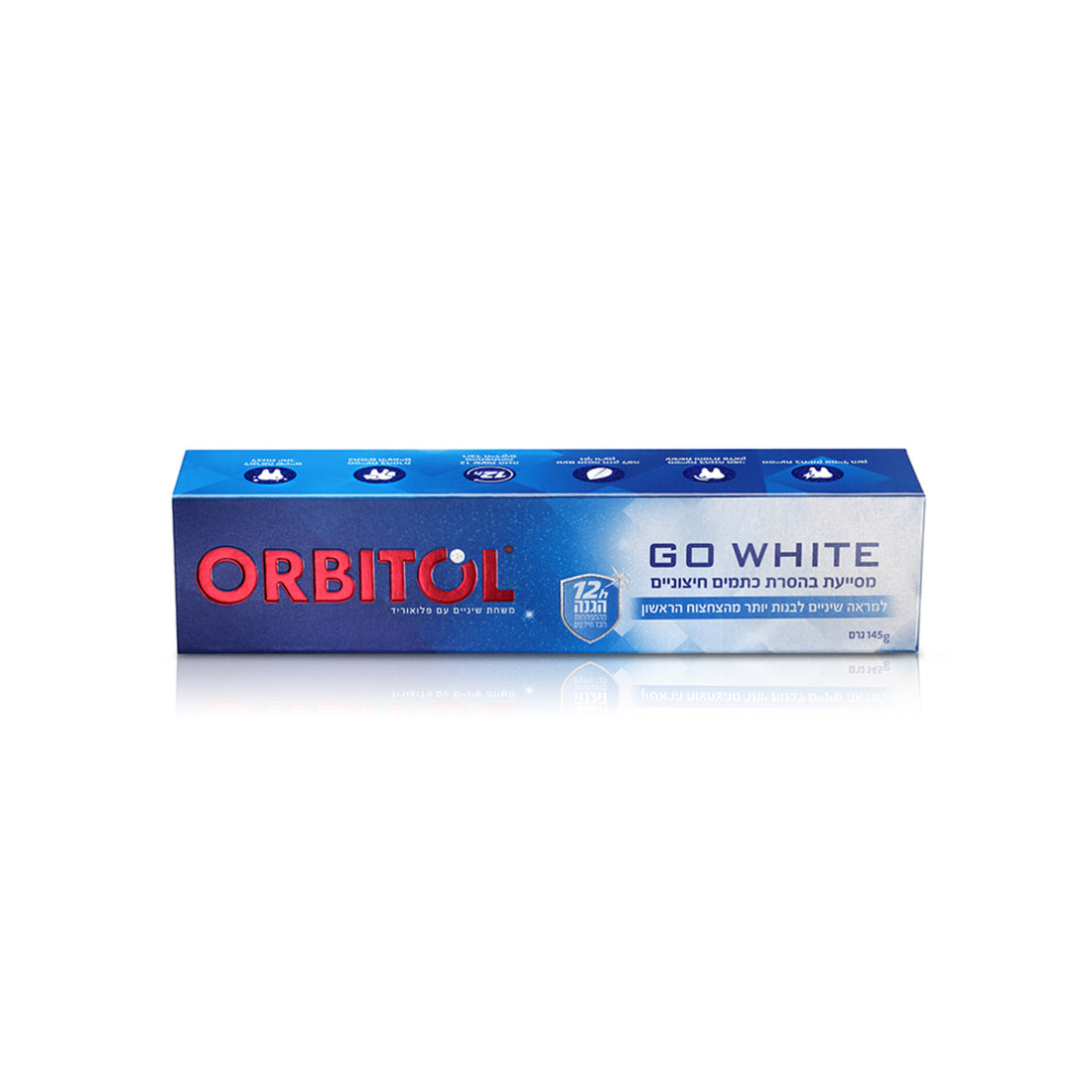 משחת שיניים אורביטול Go White להלבנת שיניים והגנה על האמייל 145 גרם