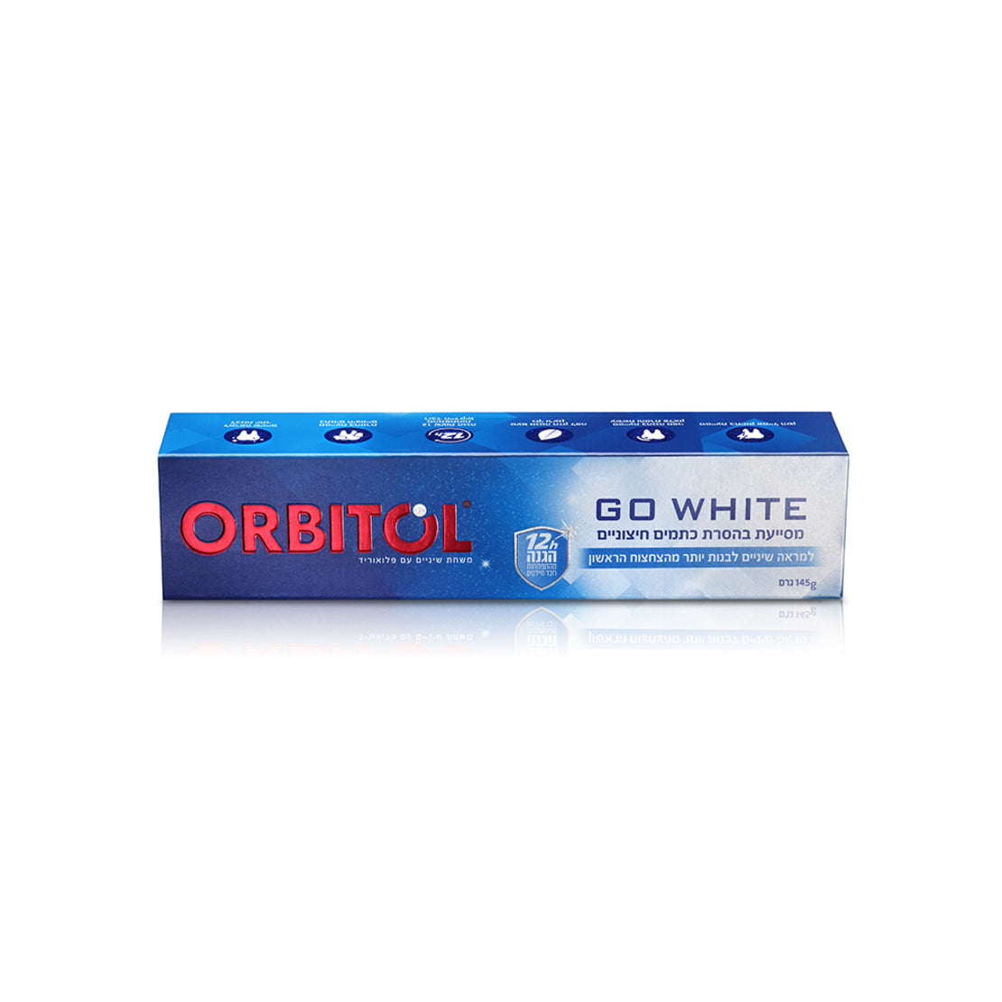 משחת שיניים אורביטול Go White להלבנת שיניים והגנה על האמייל 145 גרם