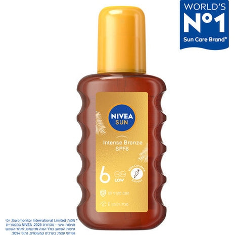 תרסיס שמן שיזוף ניוואה סאן SPF6 מועשר בקרוטן למראה שזום עמוק, זהוב וזוהר