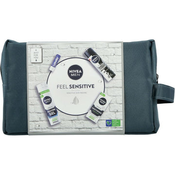 מארז טיפוח לגבר ניוואה מן Feel Sensitive כולל תיק רחצה, ג'ל גילוח, דאודורנט ספריי, קרם לחות ושפתון לבלו לעור רגיש