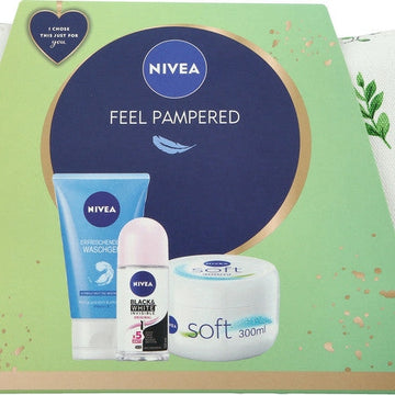 מארז טיפוח ניוואה לאישה Feel Pampered הכולל תיק רחצה, ג'ל ניקוי פנים מרענן, דאודורנט רול-און וקרם לחות רב-שימושי
