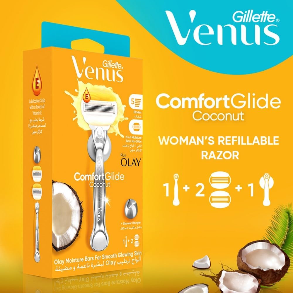 Gillette Venus | ג'ילט ונוס - מכשיר גילוח ComfortGlide קוקוס (ידית + 2 סכינים) | 5 להבים