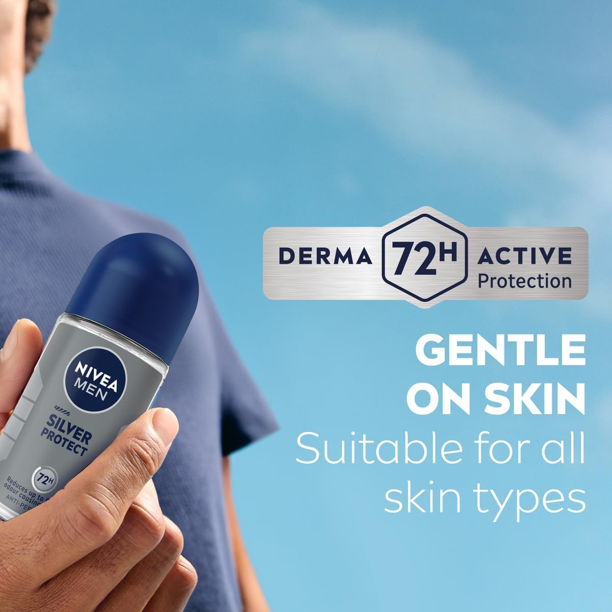 NIVEA MEN Silver Protect | ניוואה מן דאודורנט רול-און אנטי-פרספירנט לגבר עם יוני כסף אנטי-בקטריאליים להגנה עד 48 שעות (50 מ"ל)