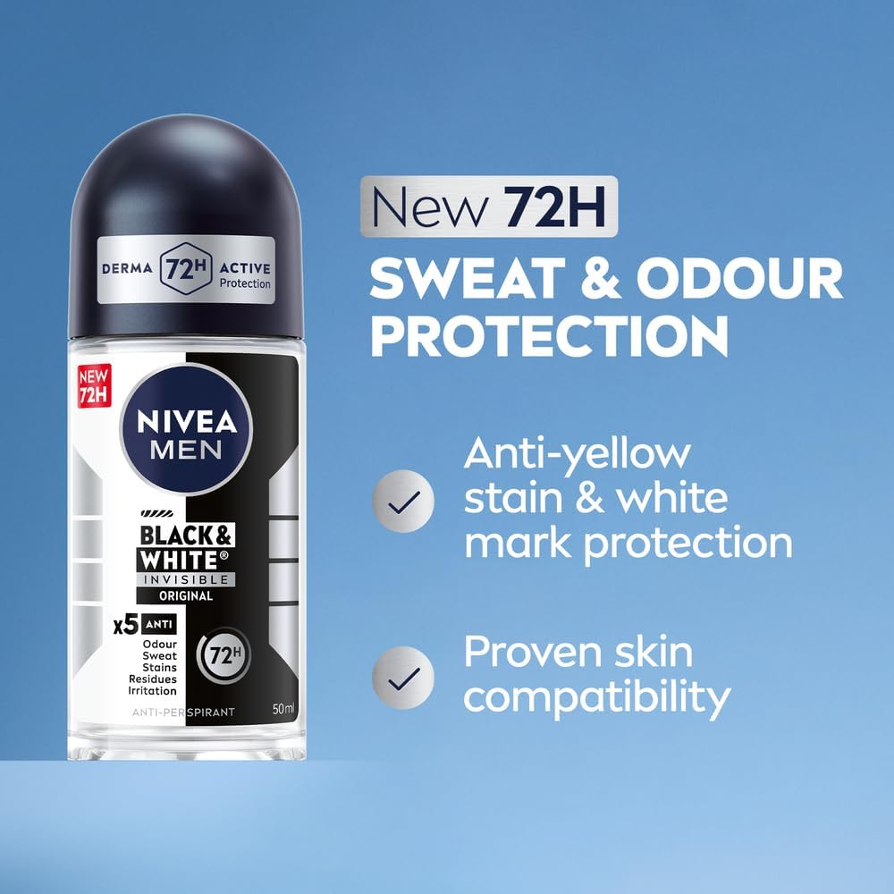 NIVEA | ניוואה - Black & White Invisible for Men | דאודורנט רול און לגבר