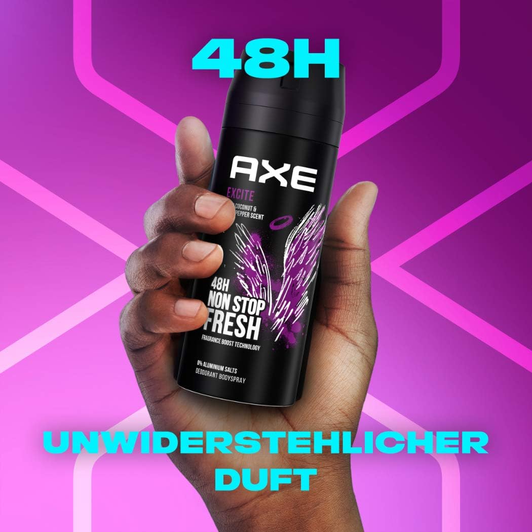 AXE | אקס - דאודורנט ספריי גוף ללא אלומיניום להגנה של 48 שעות בניחוח Excite (נפח 150 מ"ל)