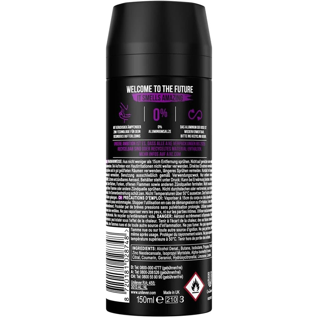 AXE | אקס - דאודורנט ספריי גוף ללא אלומיניום להגנה של 48 שעות בניחוח Excite (נפח 150 מ"ל)