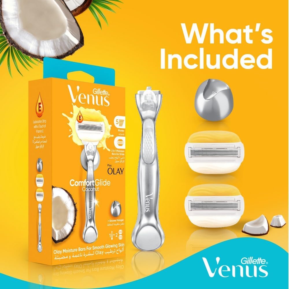 Gillette Venus | ג'ילט ונוס - מכשיר גילוח ComfortGlide קוקוס (ידית + 2 סכינים) | 5 להבים