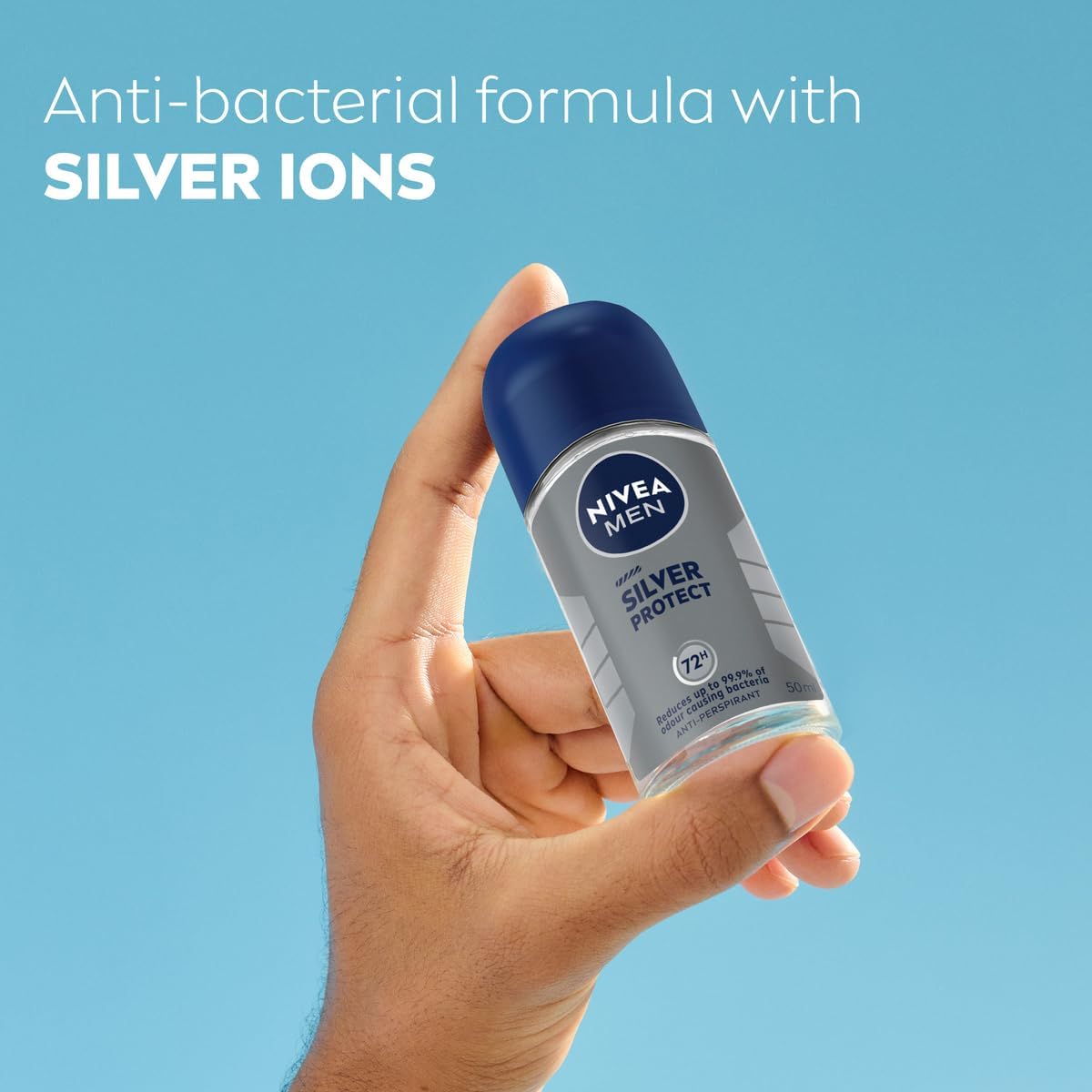 NIVEA MEN Silver Protect | ניוואה מן דאודורנט רול-און אנטי-פרספירנט לגבר עם יוני כסף אנטי-בקטריאליים להגנה עד 48 שעות (50 מ"ל)