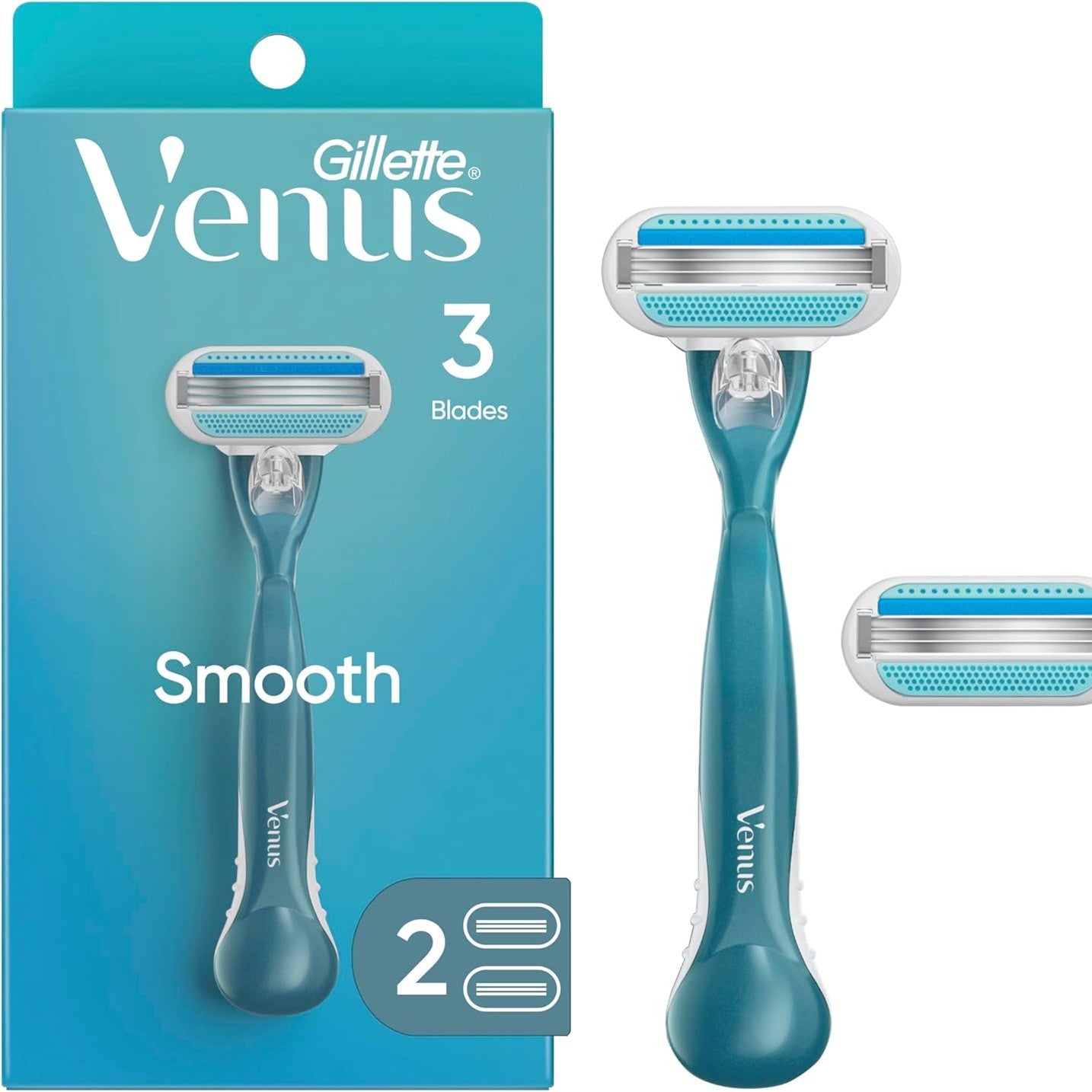 Gillette Venus | ג'ילט ונוס - מכשיר גילוח Smooth (ידית + 2 סכינים) | לגילוח חלק ומהיר