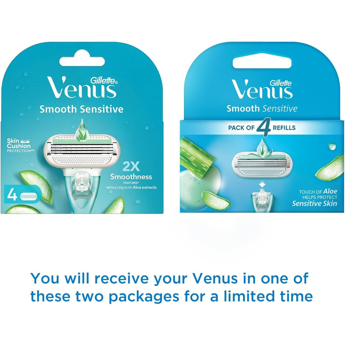 רביעיית סכיני גילוח Gillette Venus ג'ילט ונוס עם פס גלישה מועשר באלוורה וויטמין E לשימוש יומיומי