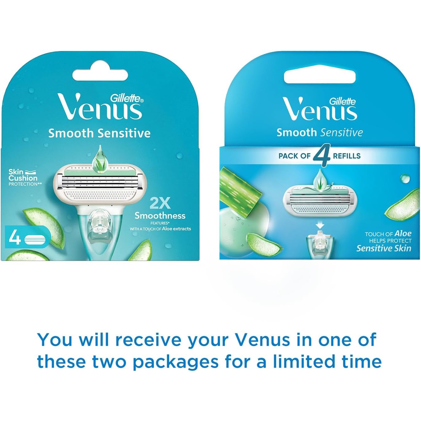 Gillette Venus | ג'ילט ונוס - רביעיית סכיני גילוח עם פס אלוורה וויטמין E (מארז 4 יח')
