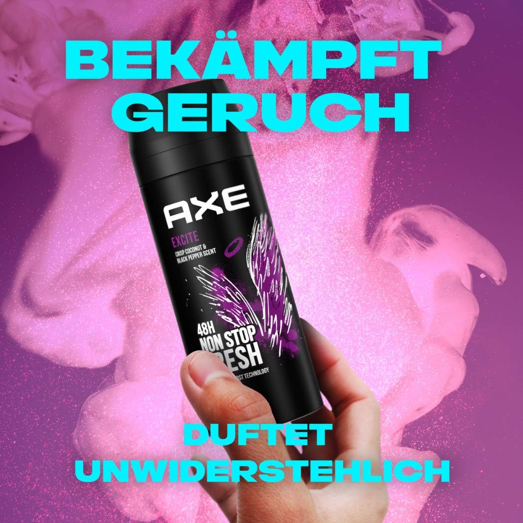 AXE | אקס - דאודורנט ספריי גוף ללא אלומיניום להגנה של 48 שעות בניחוח Excite (נפח 150 מ"ל)