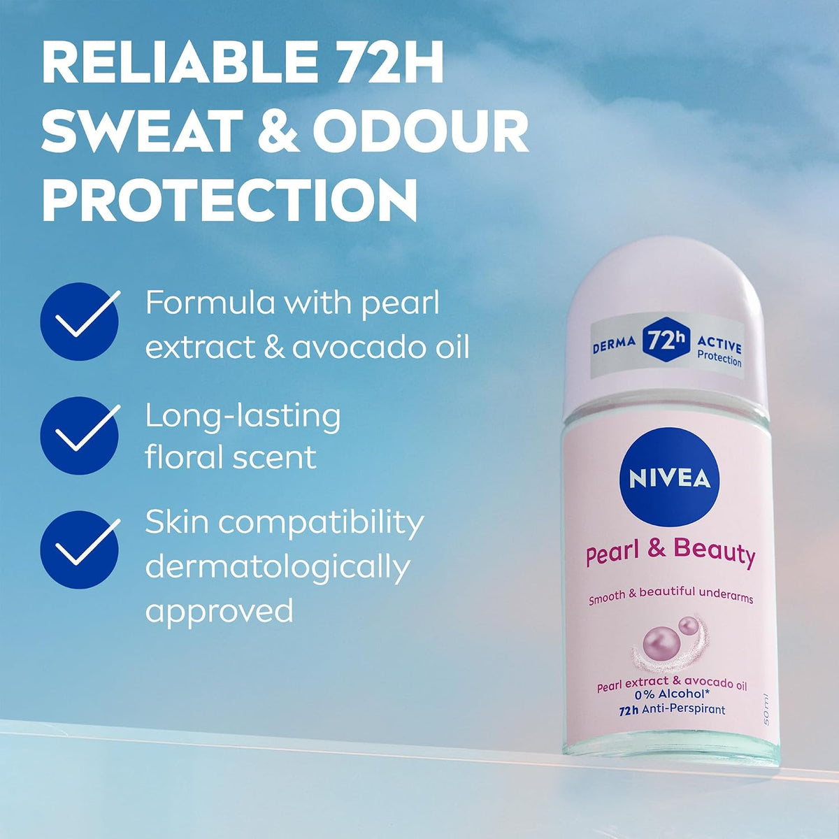 NIVEA Pearl & Beauty | ניביאה דאורדורנט רול-און אנטי-פרספירנט לנשים מועשר בתמציות פנינה לעור חלק ואחיד (50 מ"ל)