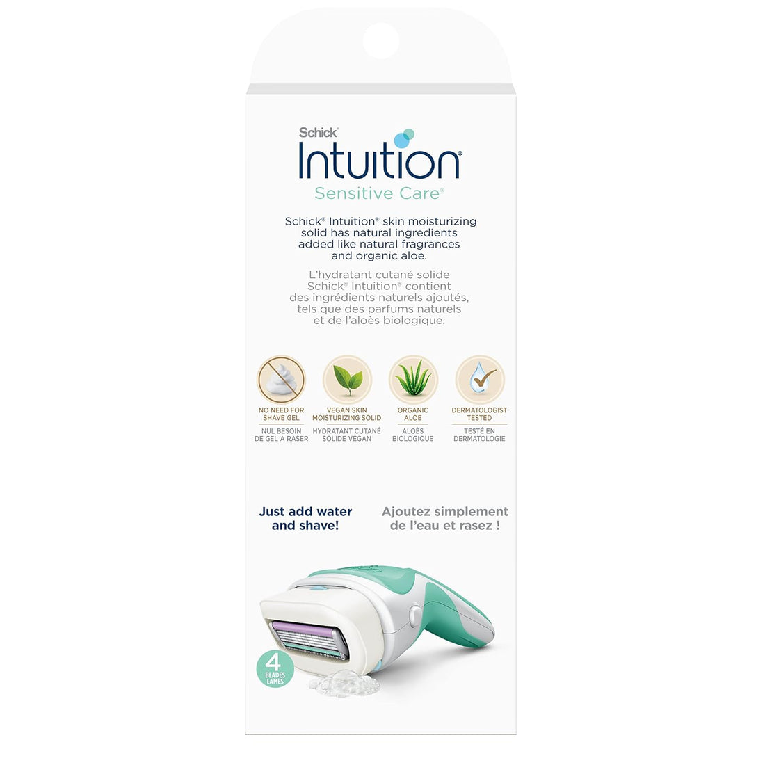 Schick Intuition | שיק אינטואישן סנסיטיב אלוורה - מכשיר גילוח רב-פעמי פרימיום לנשים ועור רגיש (ידית + 2 סכינים)