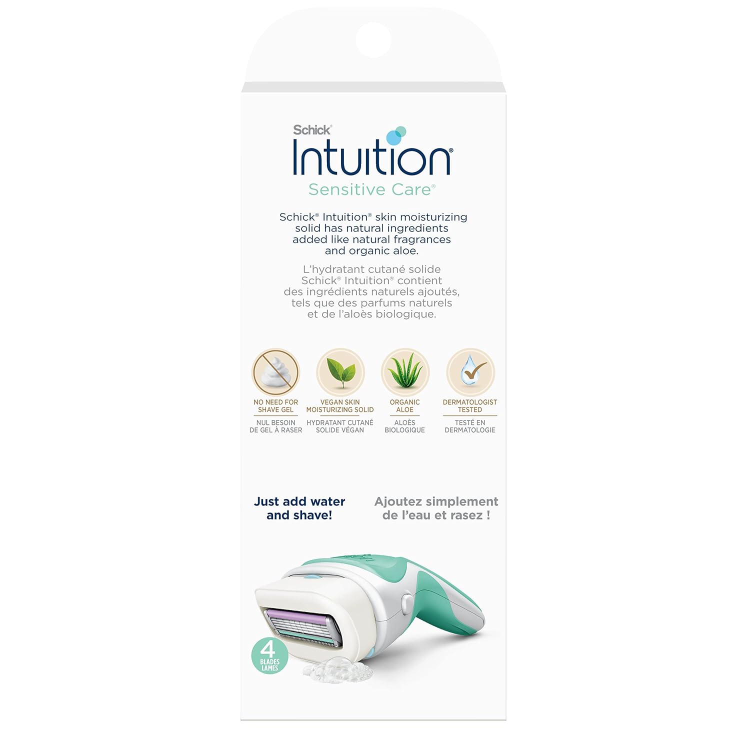 Schick Intuition | שיק אינטואישן סנסיטיב אלוורה - מכשיר גילוח רב-פעמי פרימיום לנשים ועור רגיש (ידית + 2 סכינים)