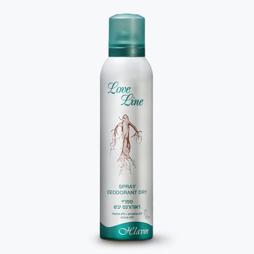מכל דאודורנט ספריי חלאבין לאב ליין Helavin Love Line Deodorant Spray למניעת ריחות זיעה והגנה ארוכת טווח, פורמולה דרמטולוגית ללא אלכוהול בניחוח פרחוני-פירותי עדין לעור רגיש בעיצוב חום בהיר וכחול ירקרק עמוק 187 מ"ל