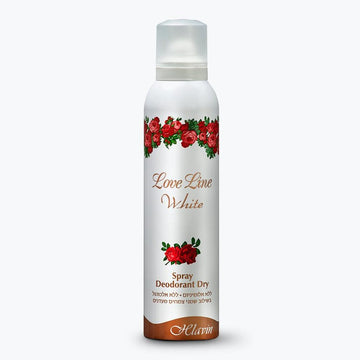 מכל דאודורנט ספריי חלאבין לאב ליין וייט Helavin Love Line White Deodorant Spray להגנה מפני ריחות זיעה למשך 24 שעות, פורמולה עדינה ללא אלכוהול ואפקט ייבוש מהיר לעור רגיש בעיצוב לבן, ירוק ואדום שושנה 187 מ"ל