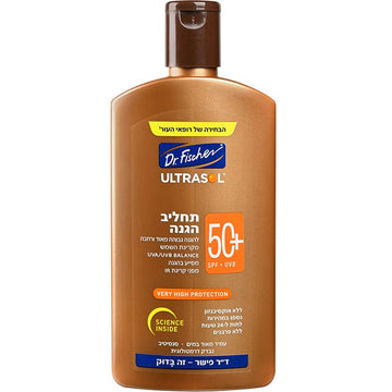 אולטרסול תחליב הגנה +SPF50 של ד"ר פישר, הגנה גבוהה מאוד מועשרת בתמצית תה ירוק וויטמין E לכל המשפחה