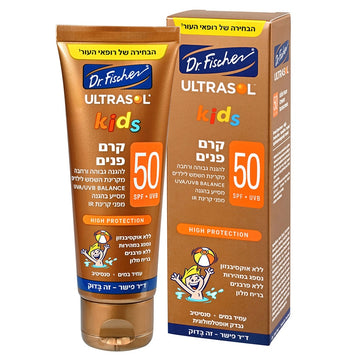 קרם פנים אולטרסול KIDS SPF50 של ד"ר פישר בניחוח מלון, הגנה גבוהה מאוד לעור רגיש, נבדק אופטלמולוגית עם ויטמין E ופרו-ויטמין B5