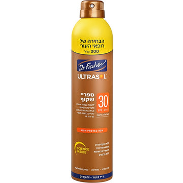 אולטרסול ספריי שקוף SPF30 באריזה מוגדלת וחסכונית של ד"ר פישר, הגנה גבוהה ובלתי נראית בטכנולוגיית PURE SPRAY