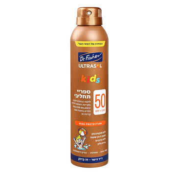 אולטרסול KIDS ספריי רציף תחליבי SPF50 של ד"ר פישר בניחוח מלון, טכנולוגיית Pure Spray ללא גז, הגנה גבוהה מאוד לעור רגיש