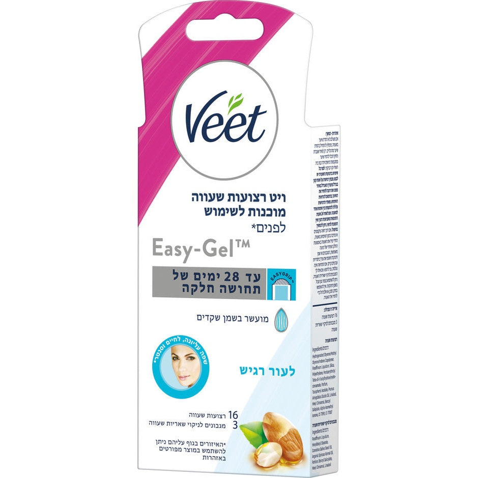 ויט Veet רצועות שעווה מוכנות לשימוש להסרת שיער פנים מועשרות בשמנים אתריים וניחוח ורד 16 יחידות