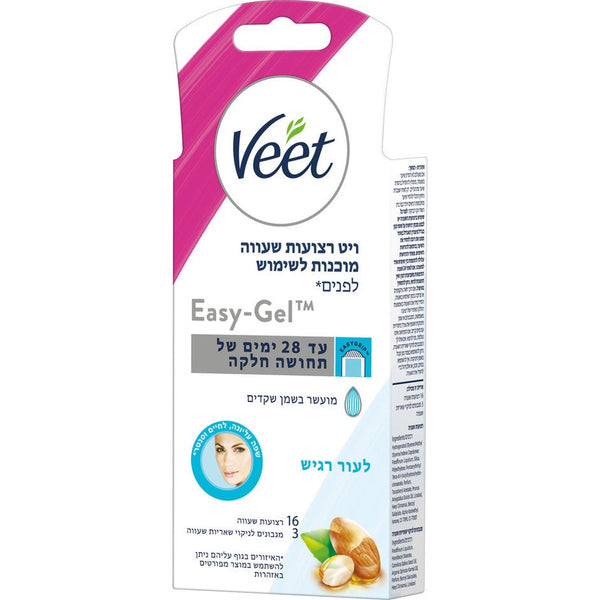 ויט Veet רצועות שעווה מוכנות לשימוש להסרת שיער פנים מועשרות בשמנים אתריים וניחוח ורד 16 יחידות