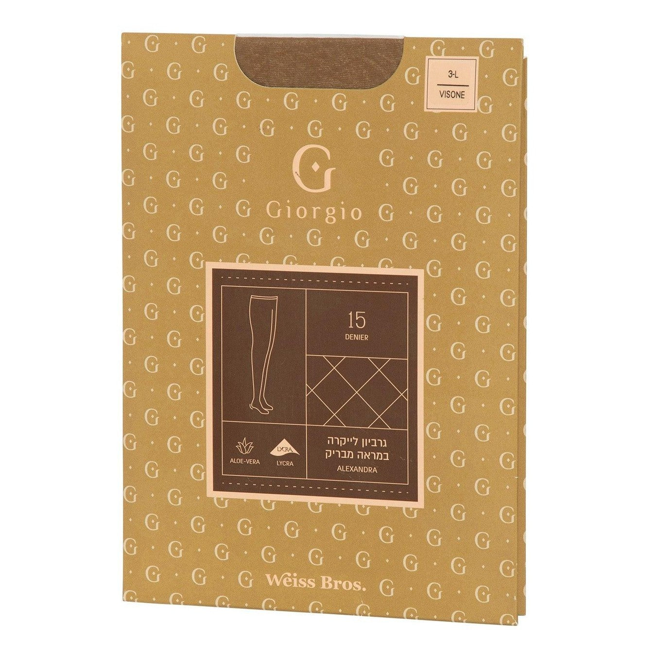 גרביון לייקרה 15 דנייר במראה חצי מבריק יוקרתי GIORGIO ג'ורג'יו דגם אלכסנדרה בהרכב 85% פוליאמיד 15% לייקרה